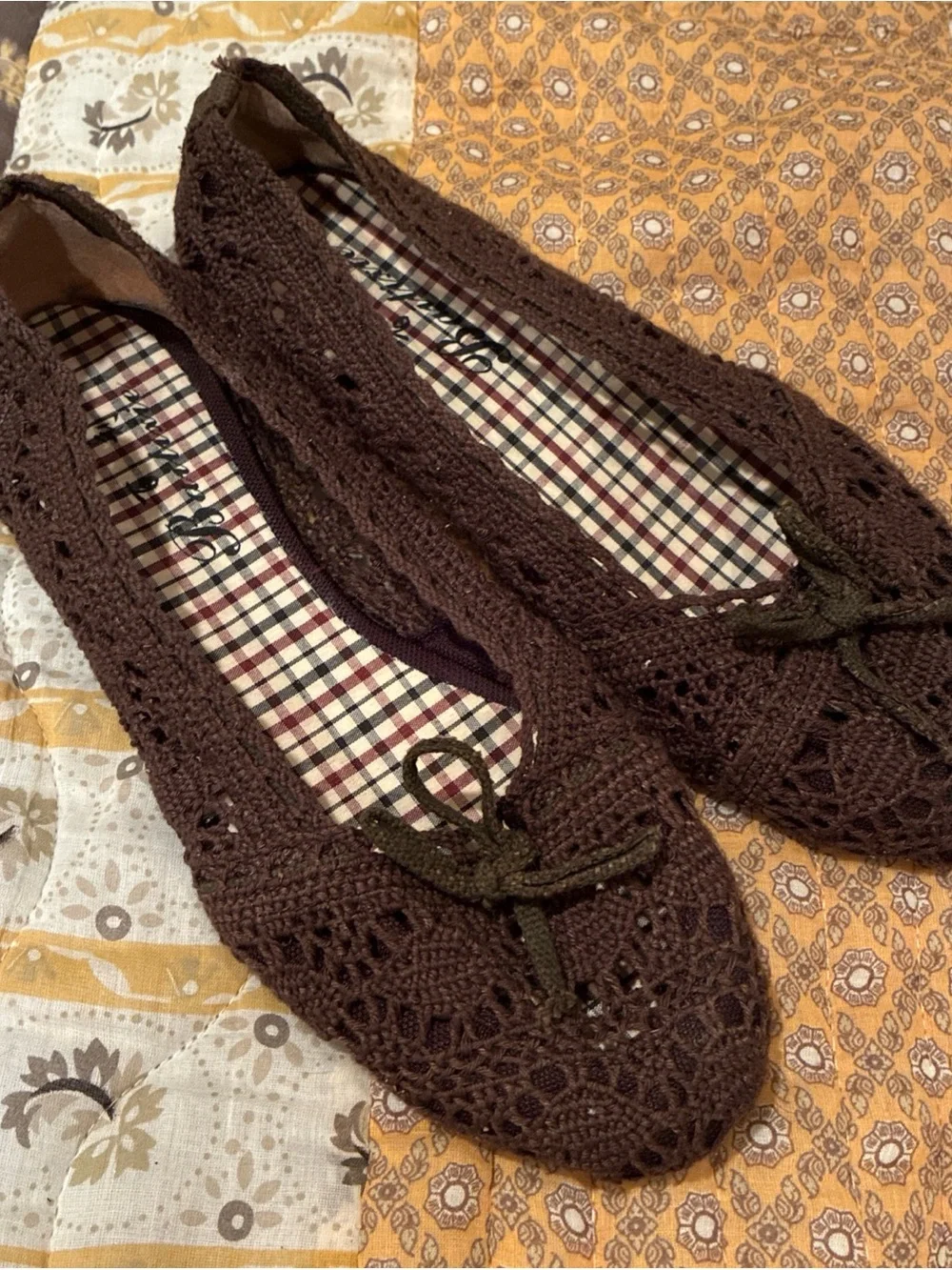 Barlixie Crochet Flat Sz 38/7.5 Brown Bohemian Hippie Summer Retro Y2K